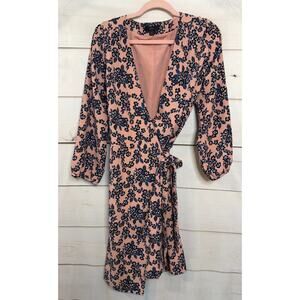 J. Crew Size 8 Pink Wrap‎ Dress With Blue Black Floral Print Classy